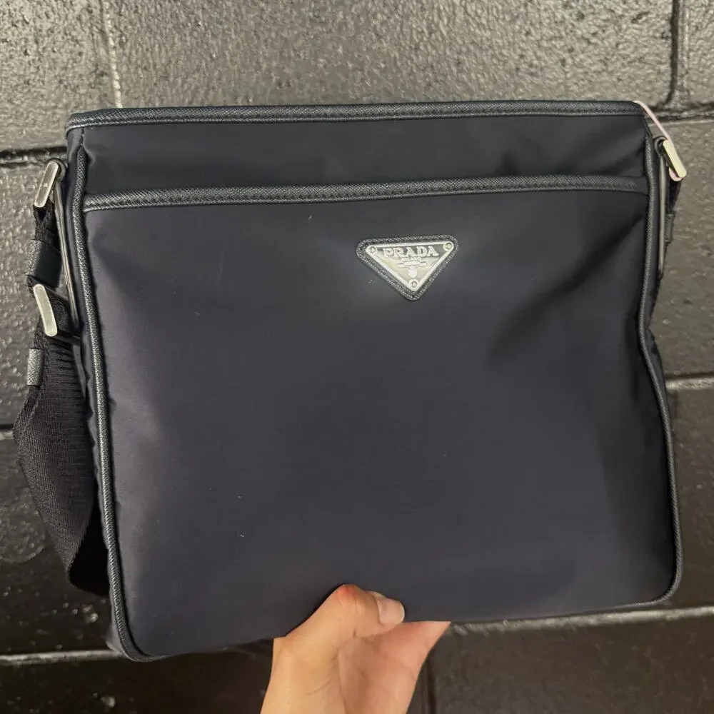 Prada Tessuto Nylon Saffiano Messenger Crossbody Bag Black